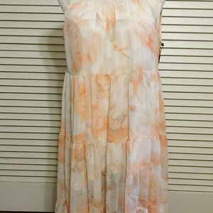 Calvin Klein Floral Midi Dress in Orange and White